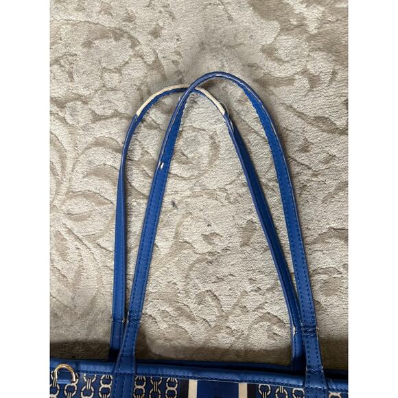 Tory Burch Gemini Link Tote Cobalt Blue Chain Print Bag Wear on Handles - Picture 4 of 6